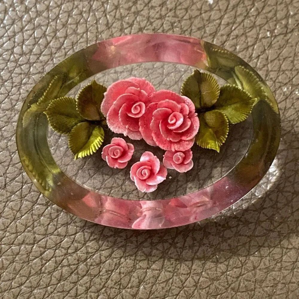 Vintage 1960’s Lucite Carved Rose Brooch